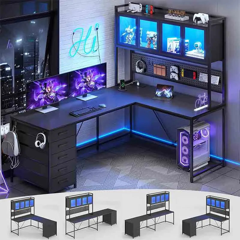 Yoobure L Shaped Gaming Desk with Drawers