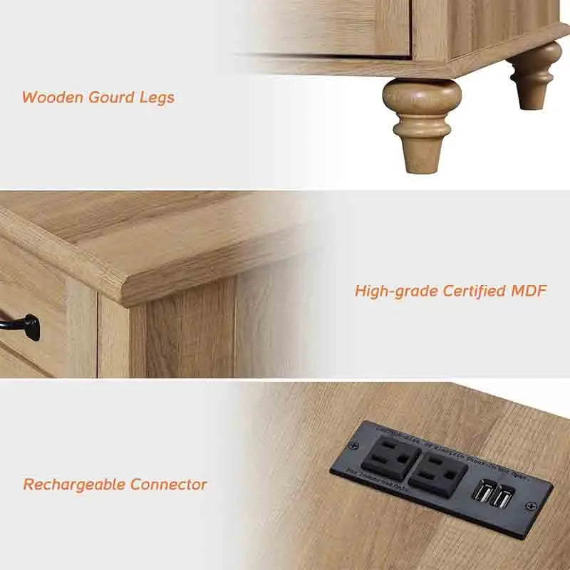 Yoobure Farmhouse End Table Nightstand with Charging Station