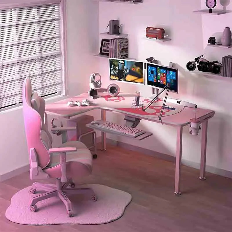 Yoobure 60 Inch Pink Corner L Shaped Computer Desk