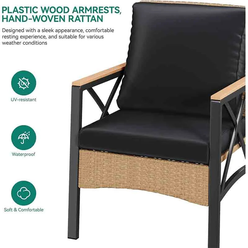 Yoobure 4-Piece Patio Wicker Furniture Set with Wood Armrest