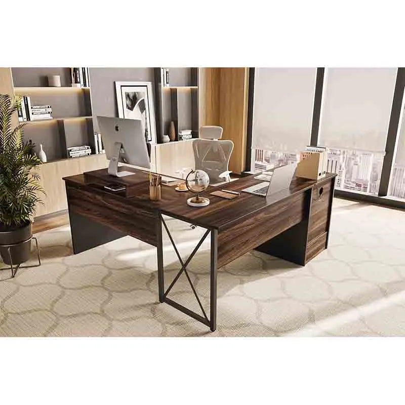 Yoobure Lift Top L Shaped Desk with File Drawer, Walnut