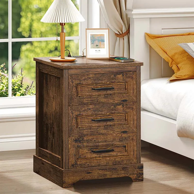 Yoobure Wood End Side Table with 3 Drawers