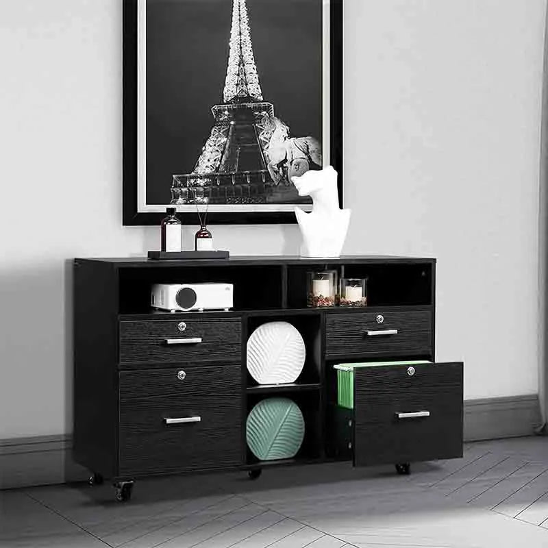 Yoobure Wood Mobile File Cabinet with 4 Drawers and Shelves