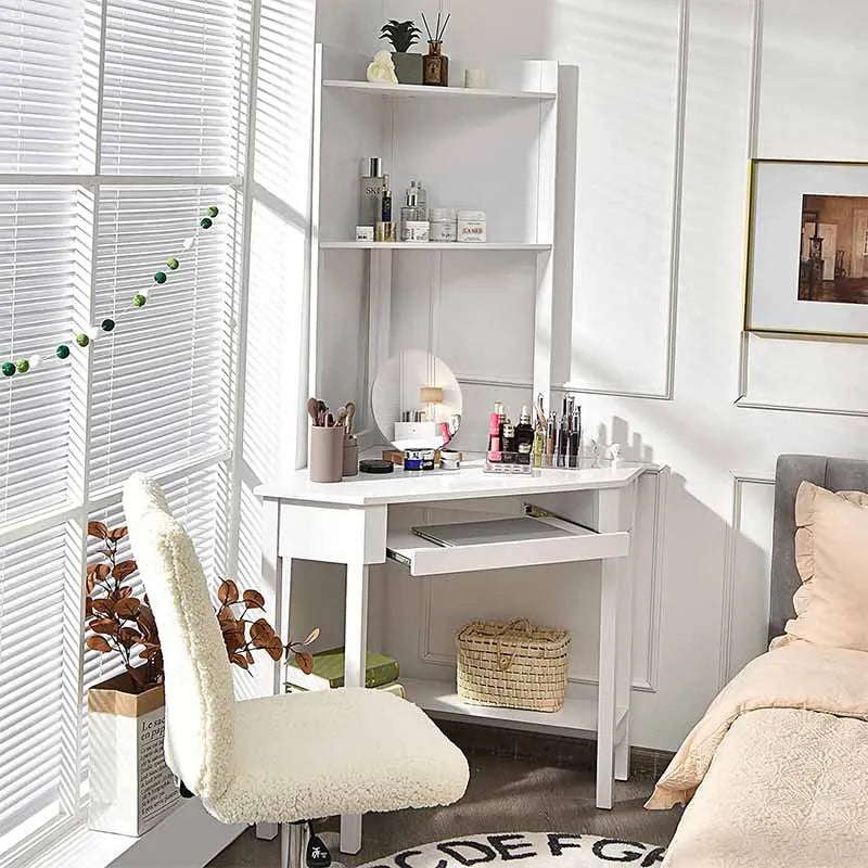 Yoobure Triangle Corner Computer Desk with Keyboard Tray, White