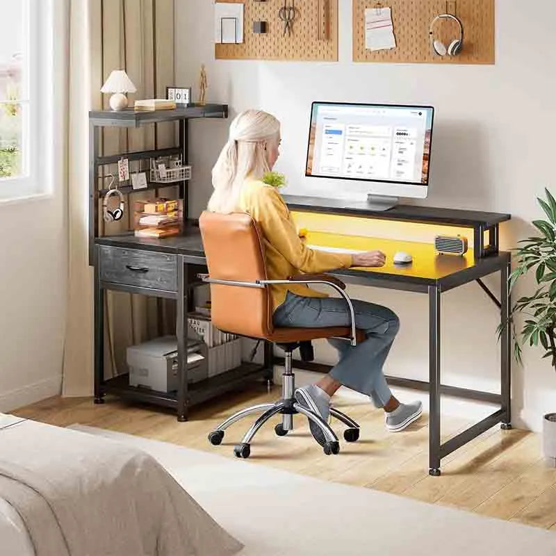 Yoobure 47" Office Desk with Power Outlets and Led Lights
