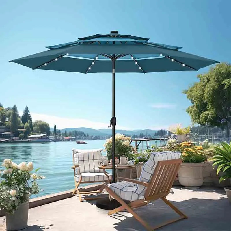 Yoobure Patio Umbrella with Solar Lights Outdoor 3 Tier