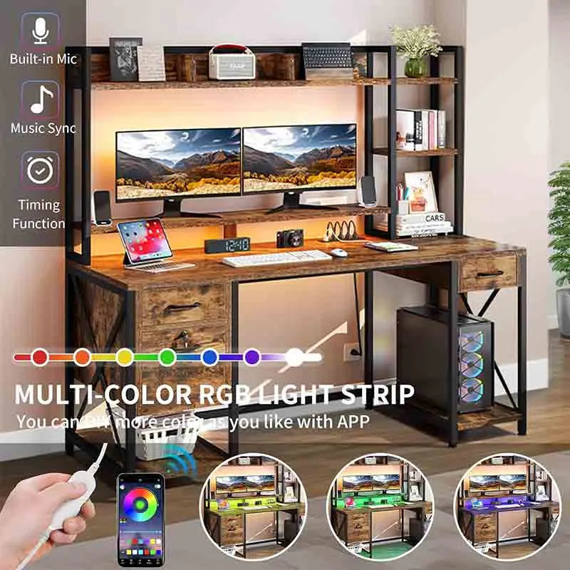 Yoobure 59.1" Office Desk with Power Outlets & LED Lights