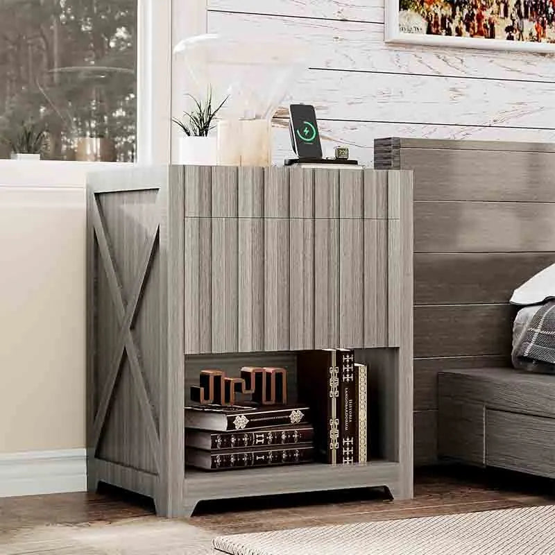 Yoobure Night Stand with Charging Station and 2 Drawers