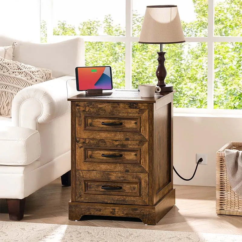 Yoobure Wood End Side Table with 3 Drawers