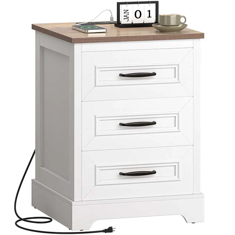 Yoobure Wood End Side Table with 3 Drawers