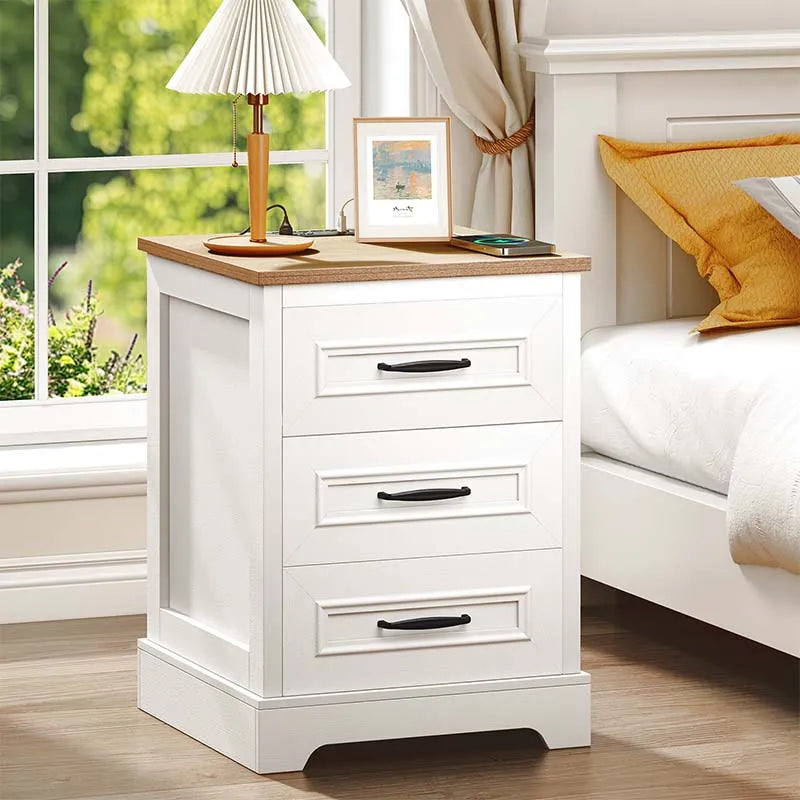 Yoobure Wood End Side Table with 3 Drawers