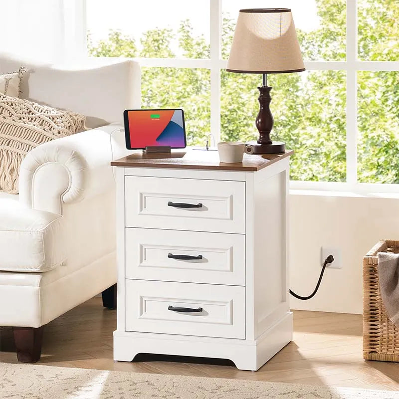 Yoobure Wood End Side Table with 3 Drawers