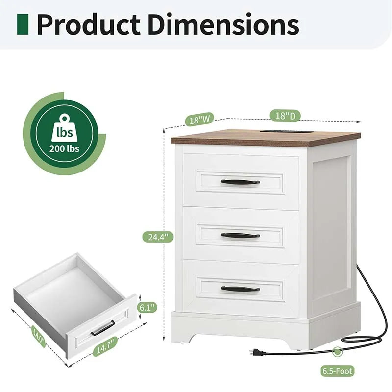 Yoobure Wood End Side Table with 3 Drawers