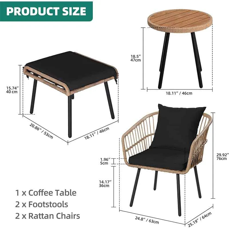 Yoobure 5-Piece Outdoor Wicker Furniture Set