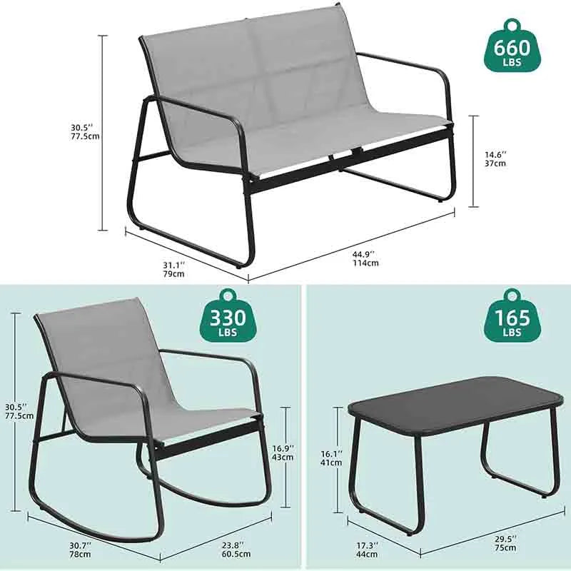 Yoobure Small Backyard Bistro Rocking Chairs 4 Piece Set