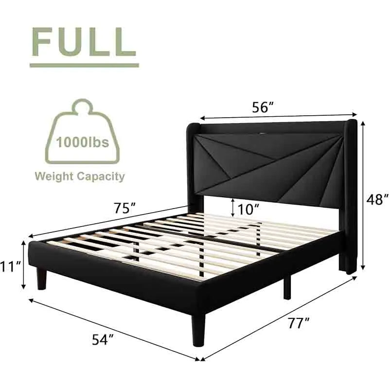 Yoobure Full Size Bed Frame with Wingback Storage Headboard