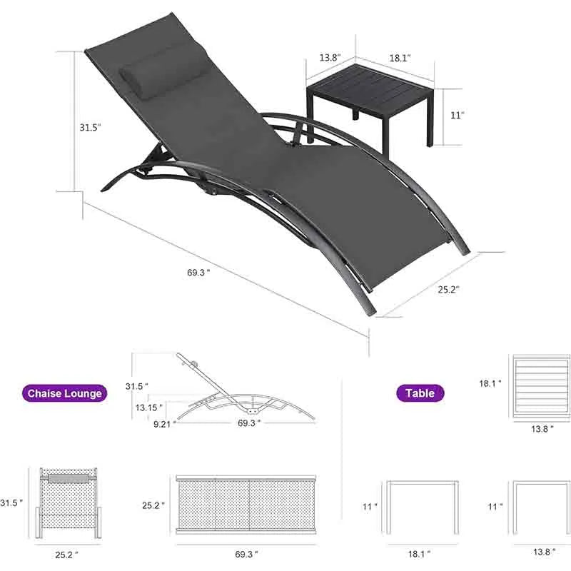 Yoobure Patio Chaise Lounge Set of 3
