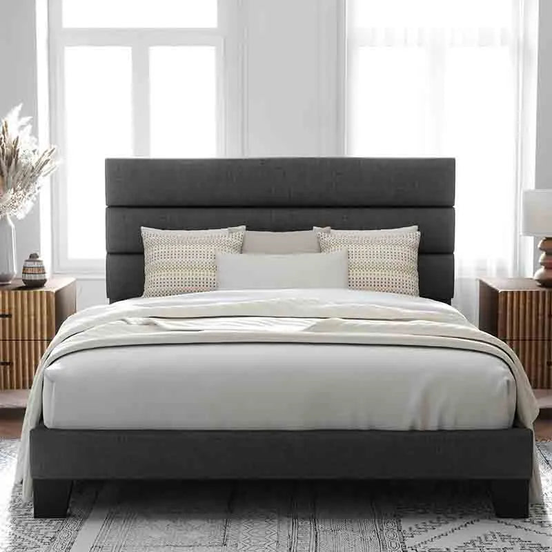 Yoobure Queen Size Bed Frame with Fabric Upholstered Headboard