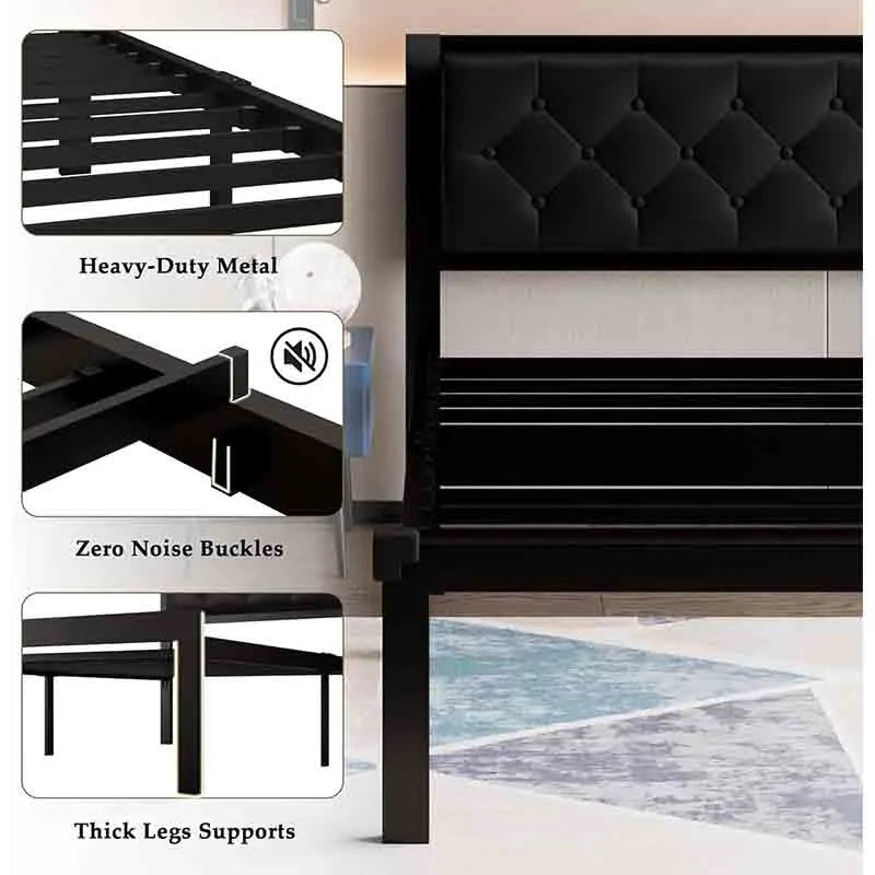 Yoobure Bed Frame with Faux Leather Button Tufted Headboard