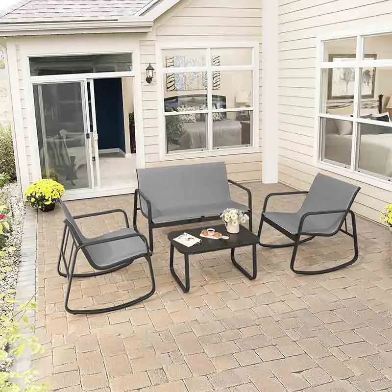 Small Backyard Bistro Rocking Chairs 4 Piece Set