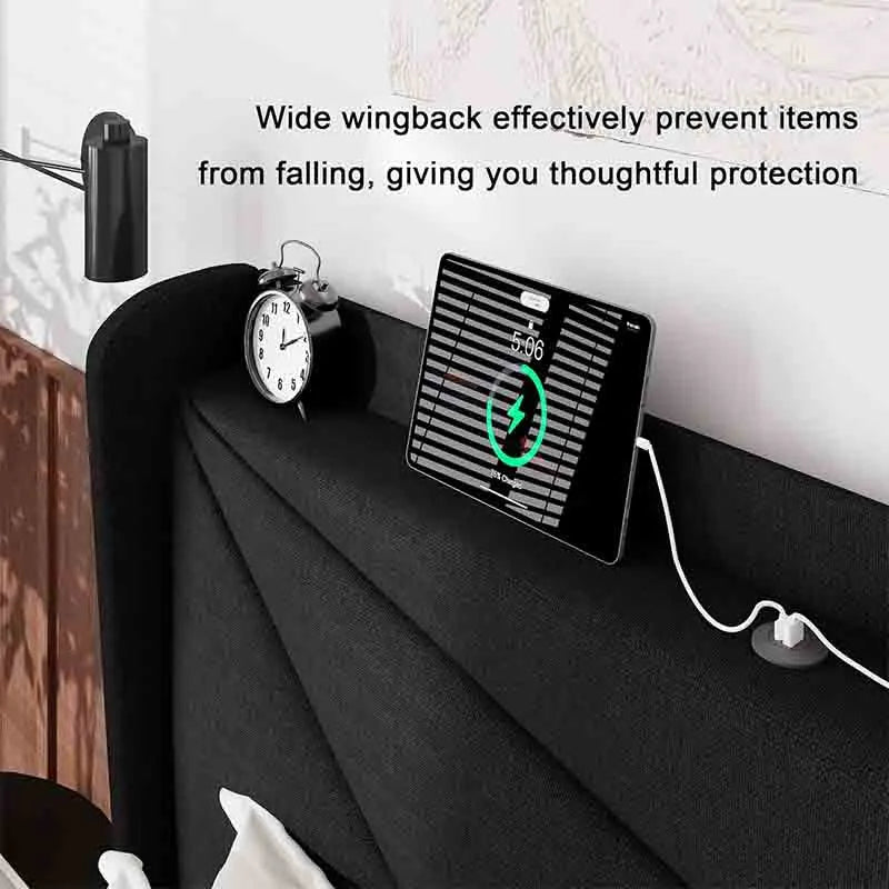 Yoobure Full Size Bed Frame with Wingback Storage Headboard