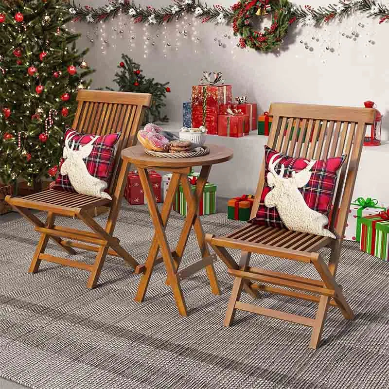 Yoobure 3 Piece Teak Wood Patio Bistro Set with 2 Folding Chairs and Round Table