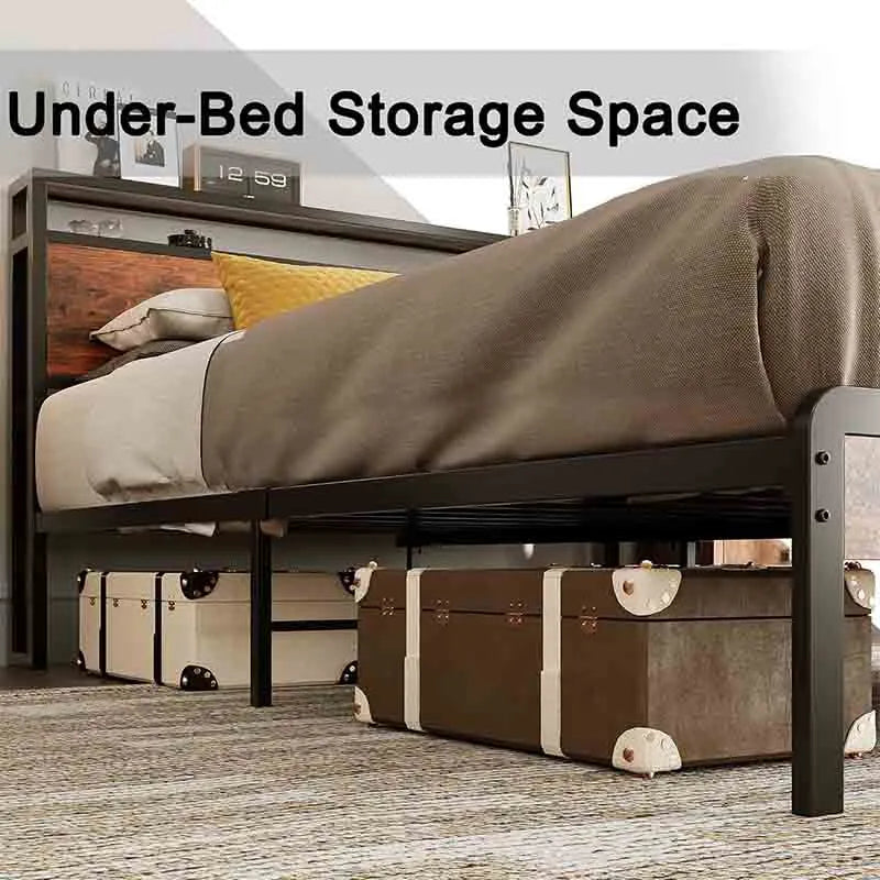 Yoobure Queen Bed Frame with 2-Tier Storage Headboard