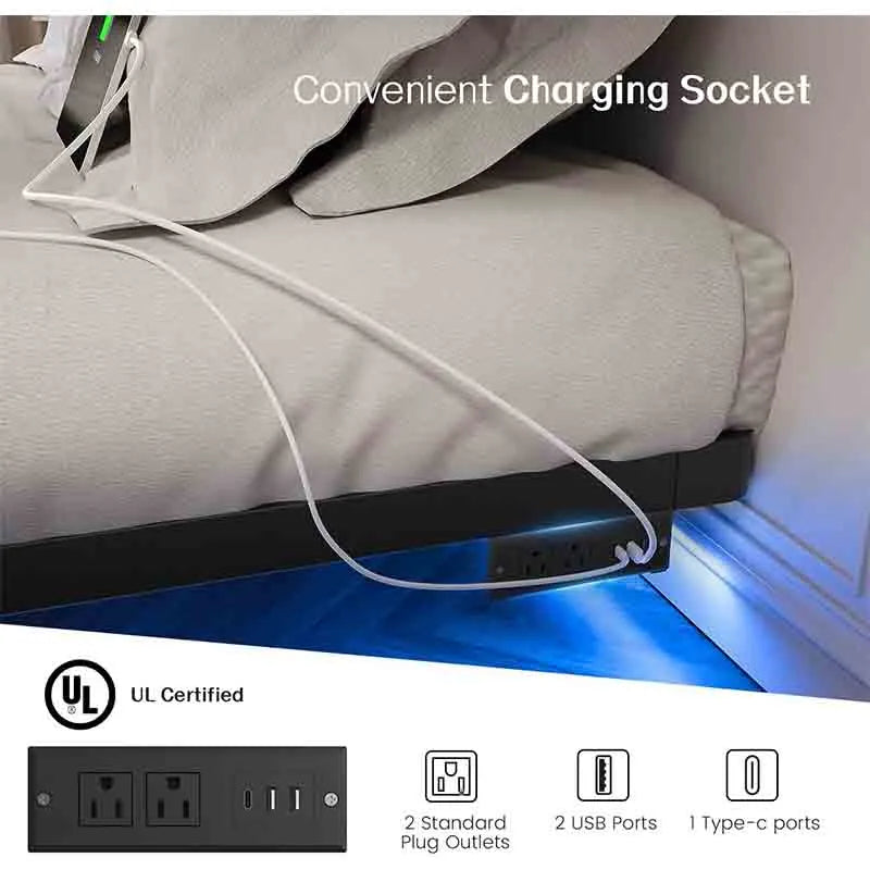 Yoobure Floating Bed Frame with LED Light and Charging Station