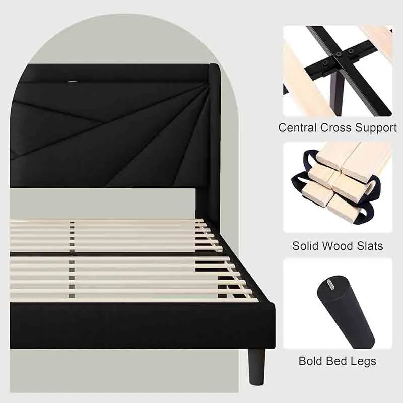 Yoobure Full Size Bed Frame with Wingback Storage Headboard