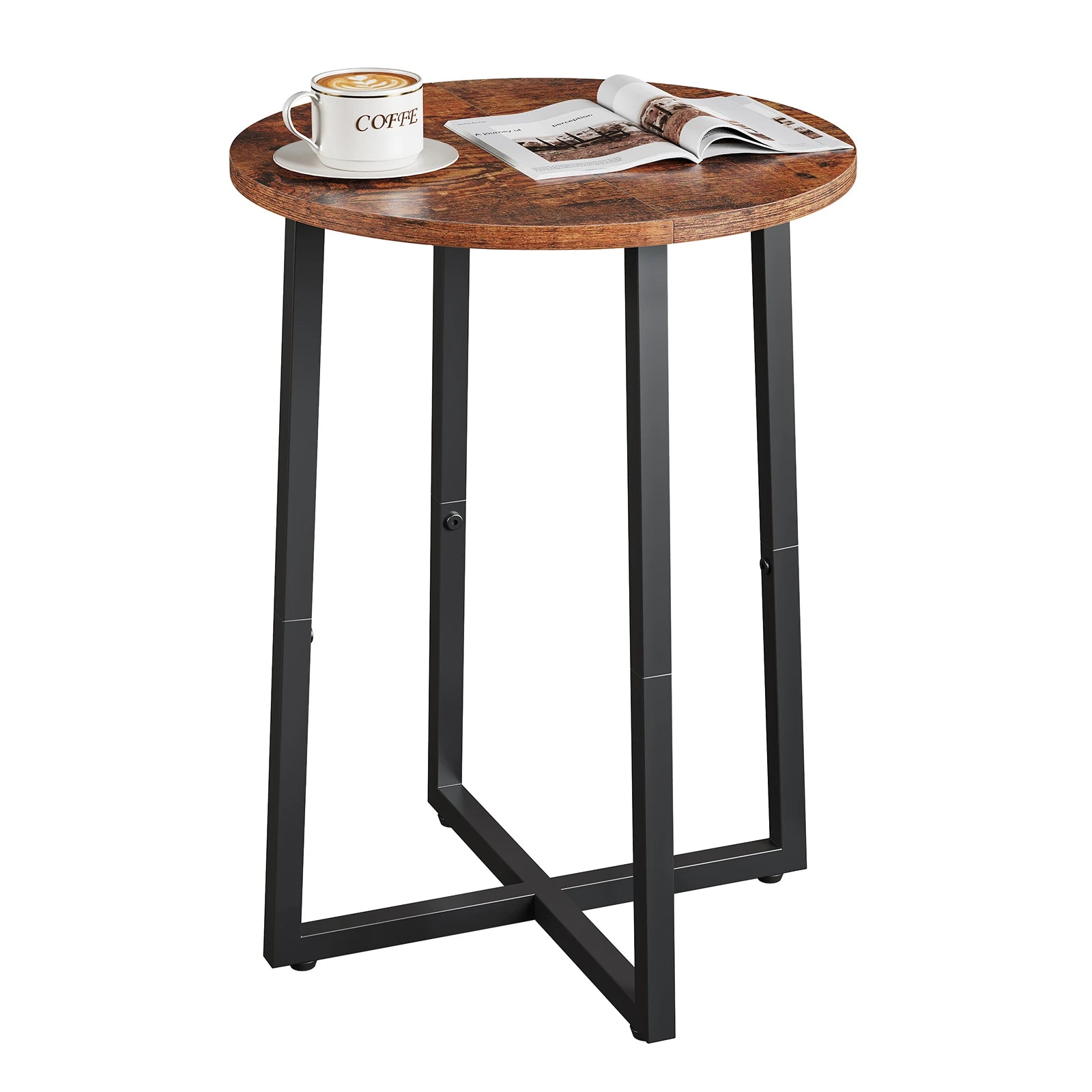 Round Side Table for Small Spaces, Small Table with Metal Legs,Accent End Tables for Living Room Bedroom,Reddish Brown
