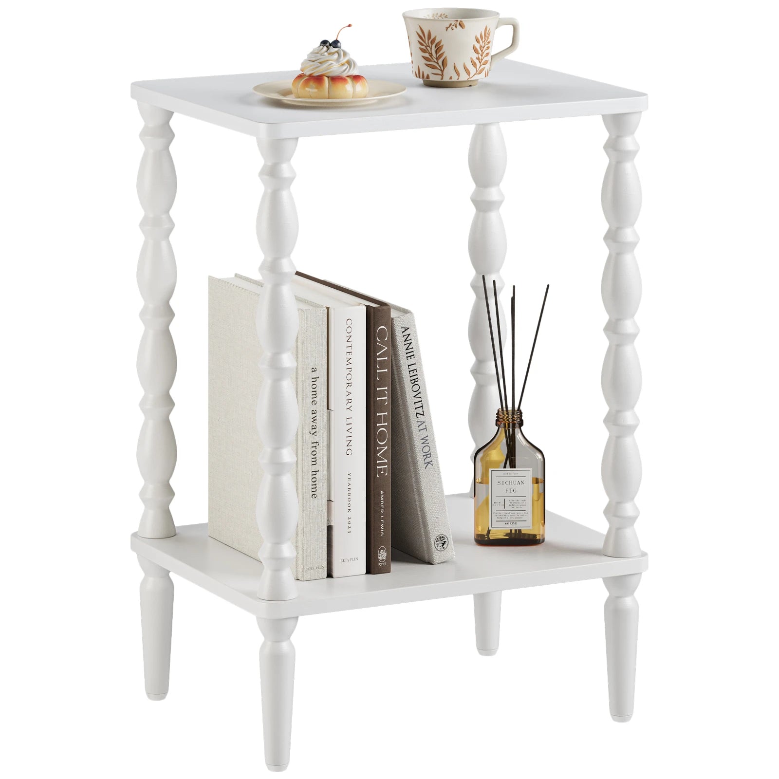 Maliowa 2-Tier Side Table, Small End Table for Living Room Bedroom with Storage Shelf, Vintage Accent Table Nightstand with Spindle Legs