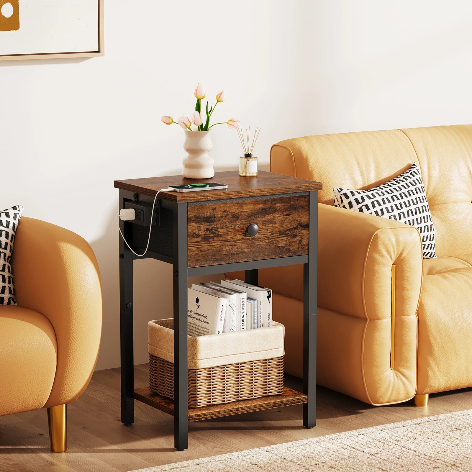 Yoobure 1-Drawer Nightstand with Charging Station