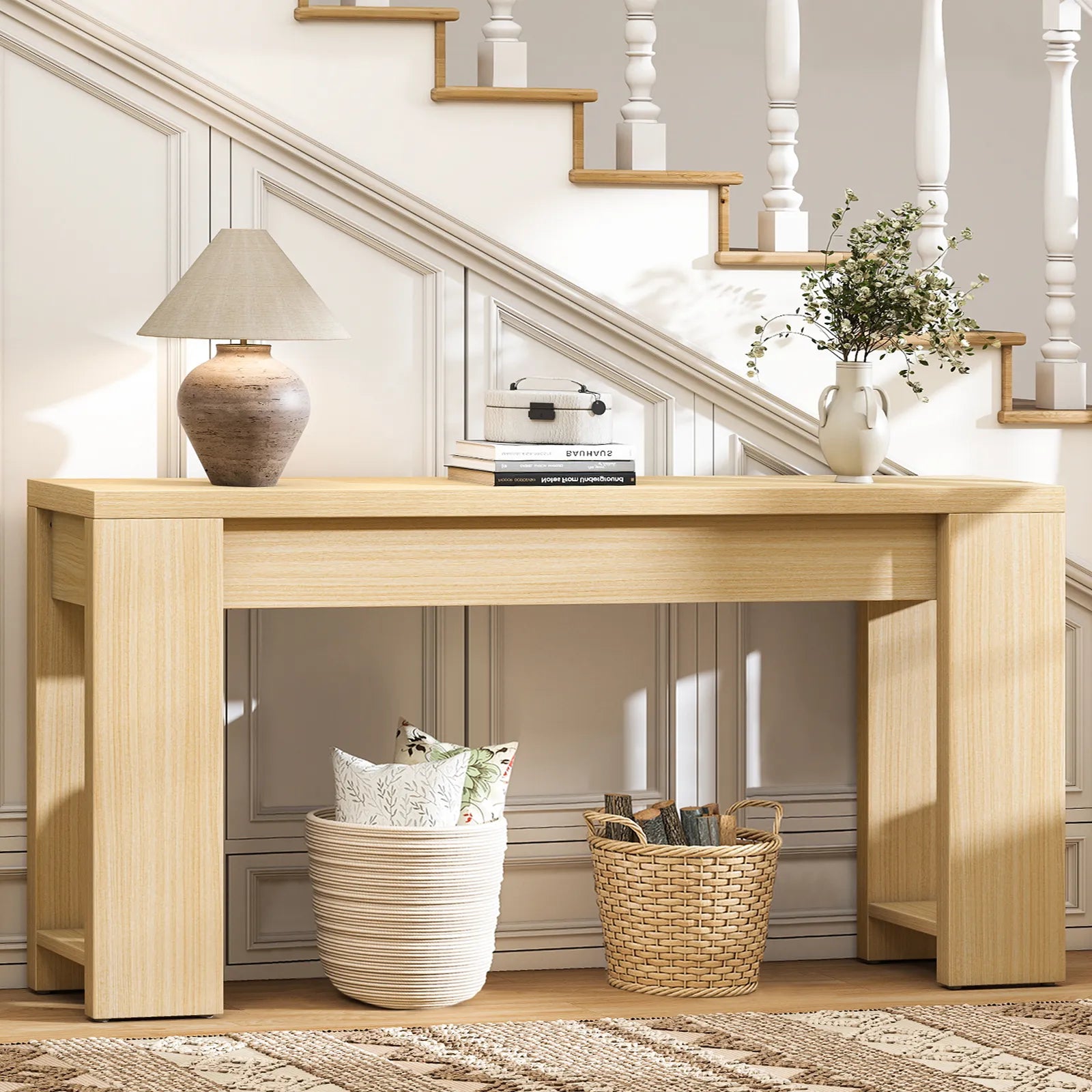 71" Long Console Table, Wood Farmhouse Entryway Table for Living Room,Narrow Sofa Table for Front Door,Entry, Hallway,Brown