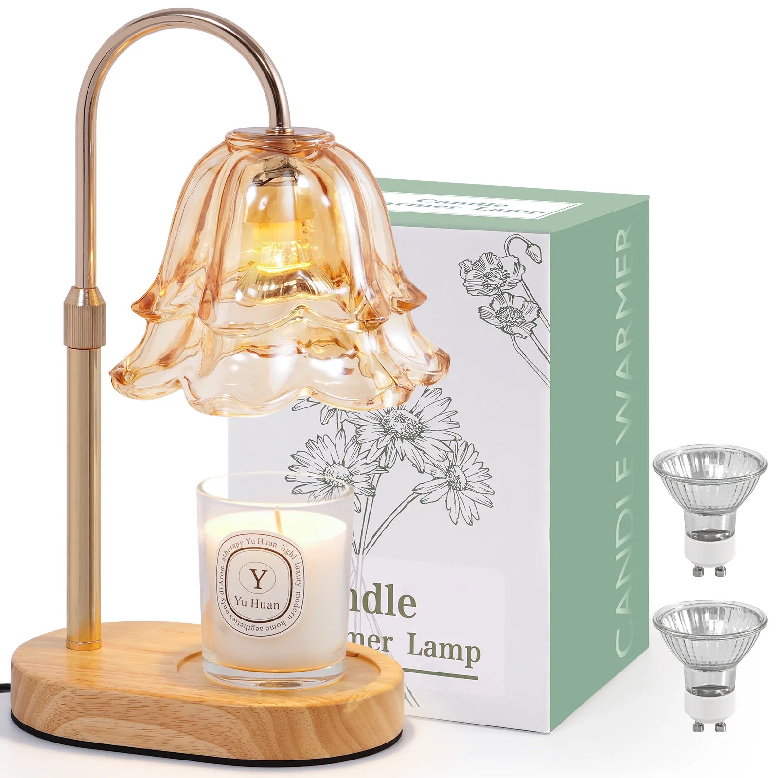 Yoobure Flower Candle Warmer Lamp with Timer and Dimmer, Electric Candle Warming Lamps, Adjustable Wax Melter Wamers Light for Jar Candles, Women Gift