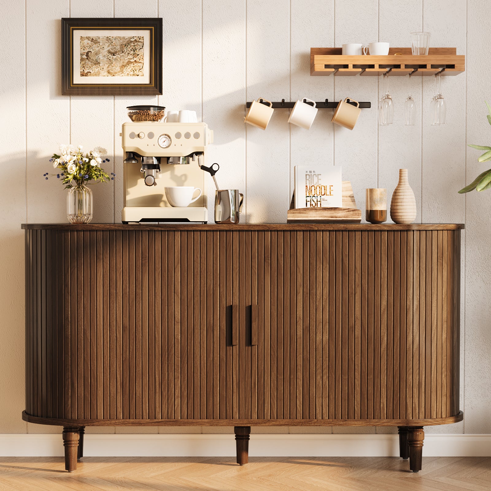 CURLA Sideboard Buffet Cabinet with Silding Doors, Accent 55" Storage Cabinet with Adjutable Shelf for Kitchen, Living Room