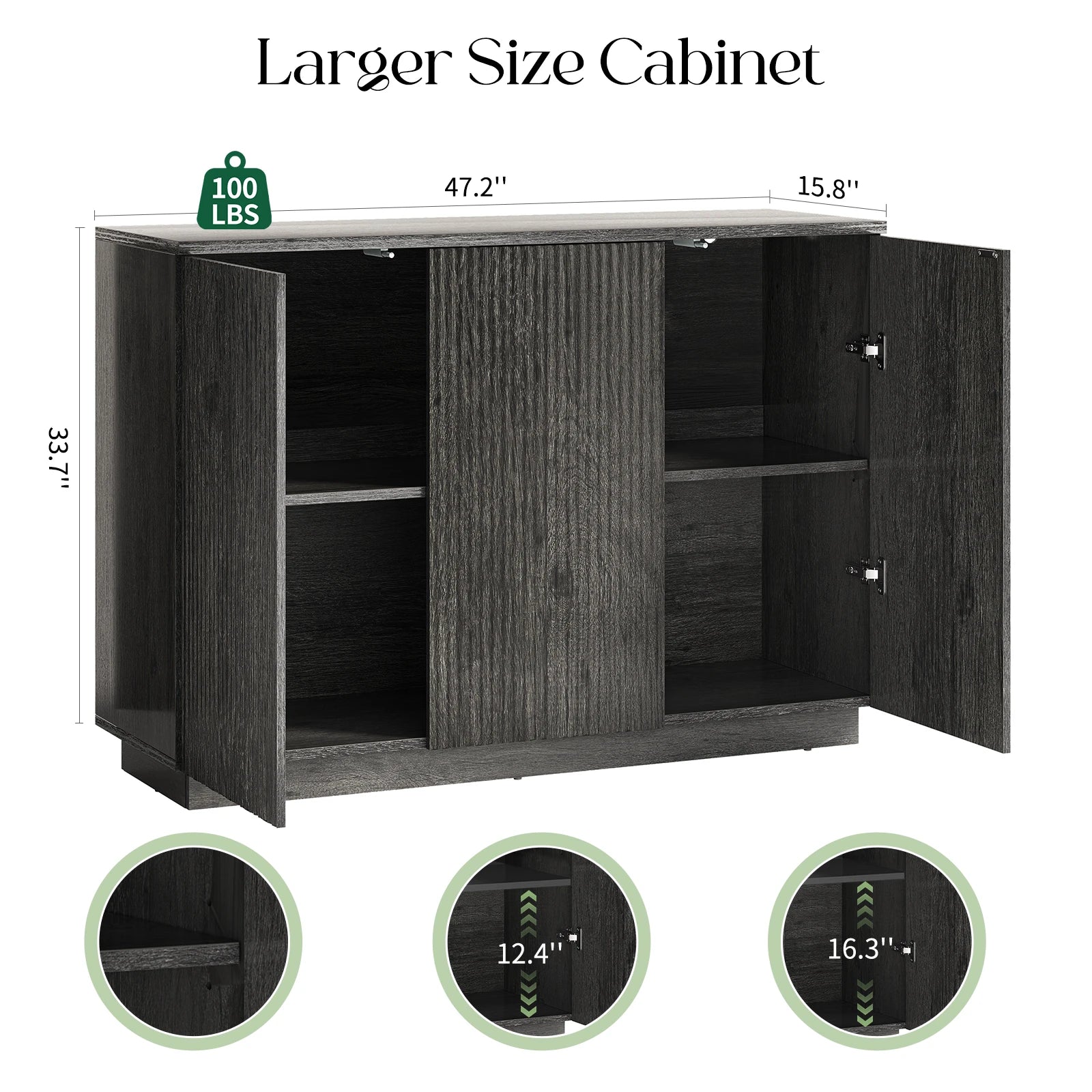 CURLA Sideboard Buffet Cabinet with Storage, 47" Fluted Coffee Bar Cabinet with Adjustable Shelves, Accent Sideboard Cabinet for Living Room Kitchen