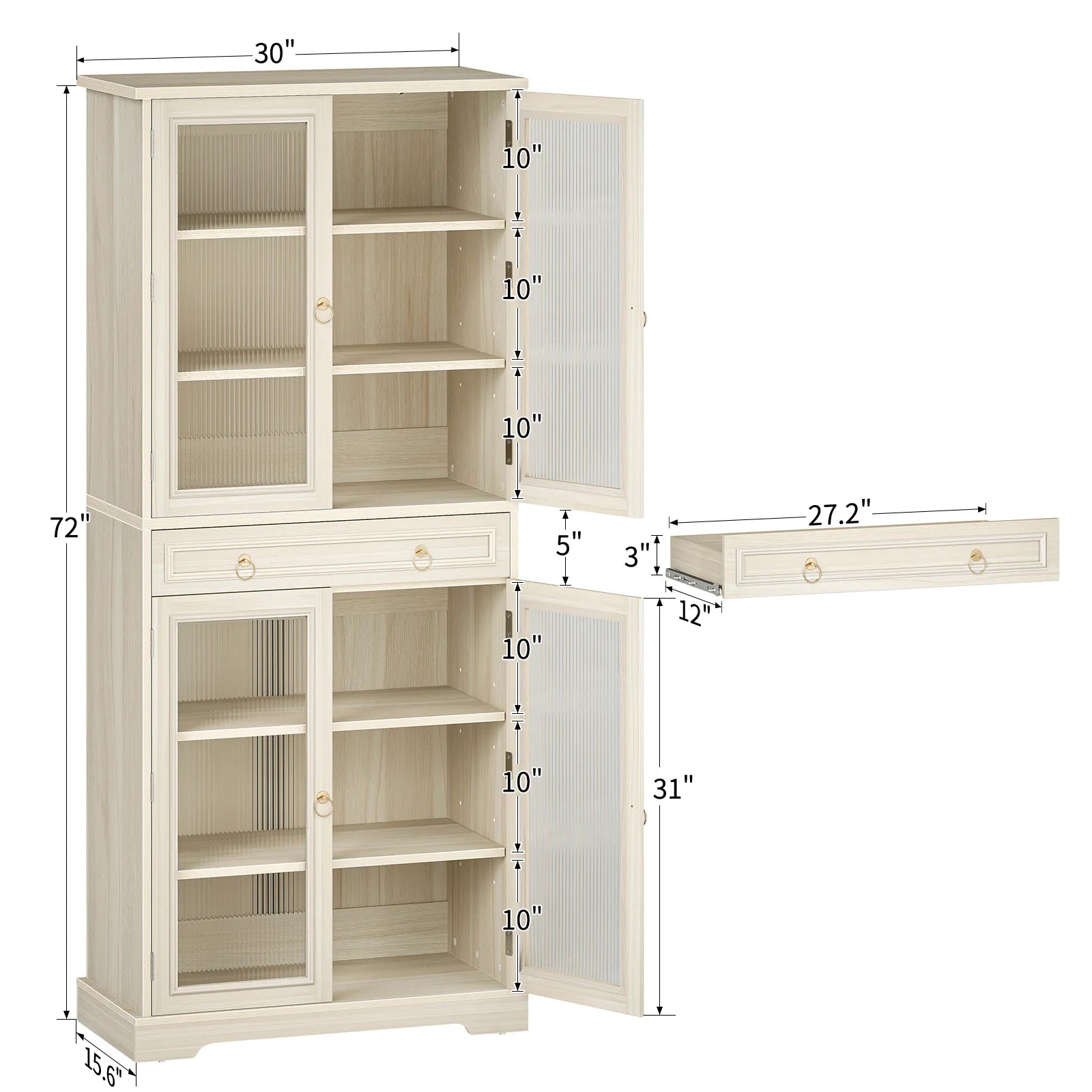 Curlaky 72" Kitchen Pantry Cabinet with Doors and Adjustable Shelves, Tall Kitchen Pantry Storage Cabinet with Drawers, Wood Food Storage Cabinets, Freestanding Cupboard for Dining Room, Living Room