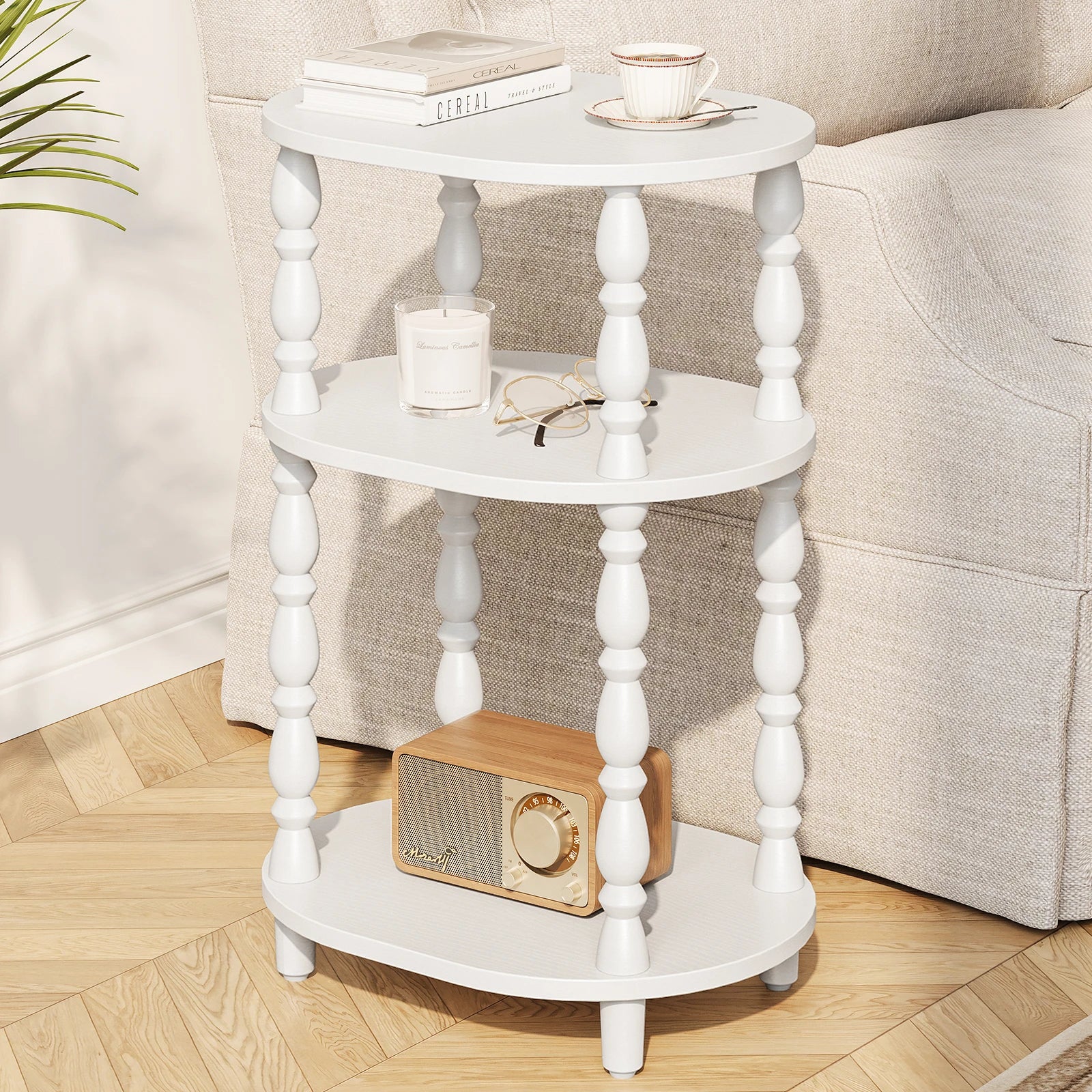 Maliowa 3-Tier Side Table, Small End Table for Living Room Bedroom, Accent Table Nightstand with Storage Shelf for Narrow Spaces