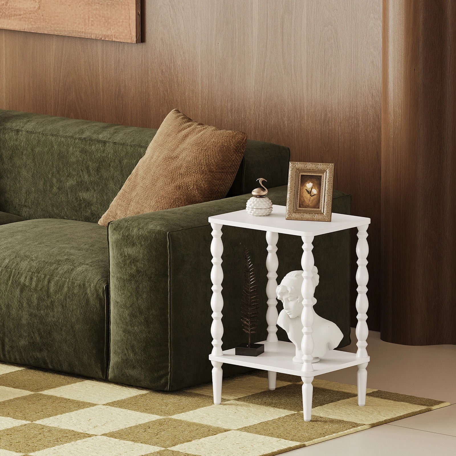 Maliowa 2-Tier Side Table, Small End Table for Living Room Bedroom with Storage Shelf, Vintage Accent Table Nightstand with Spindle Legs