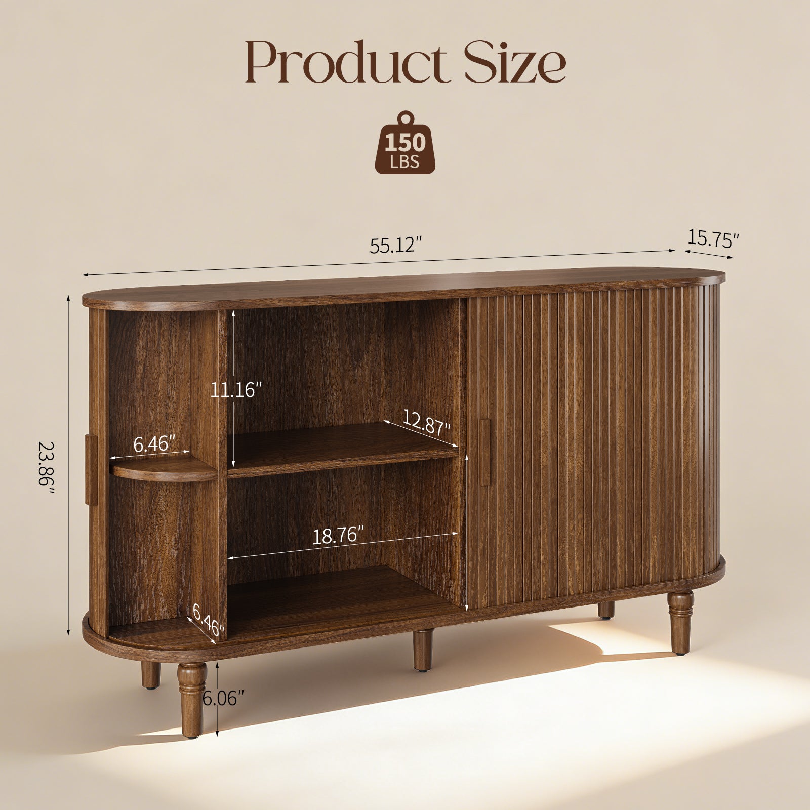 CURLA Sideboard Buffet Cabinet with Silding Doors, Accent 55" Storage Cabinet with Adjutable Shelf for Kitchen, Living Room