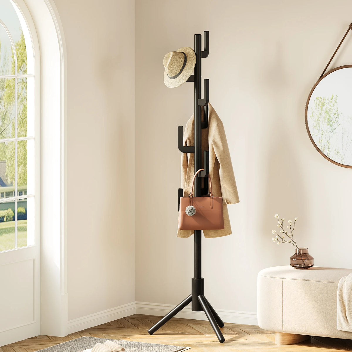 Maliowa Solid Wood Coat Rack Freestanding, Cactus Coat Tree with 8 Hooks for Jacket, Hat, Clothes, Coat Hanger Stand for Hall, Entryway, Bedroom