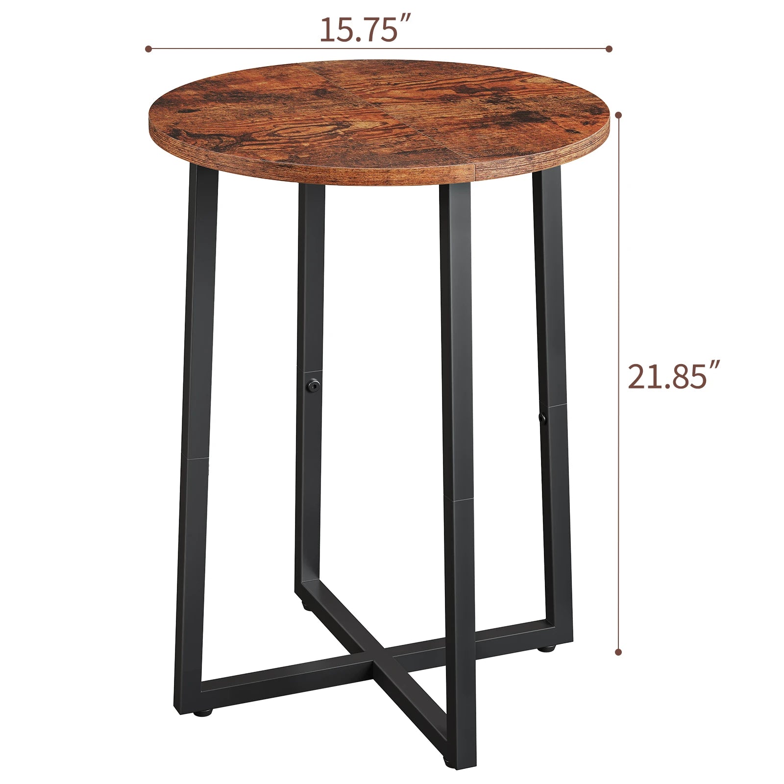 Round Side Table for Small Spaces, Small Table with Metal Legs,Accent End Tables for Living Room Bedroom,Reddish Brown