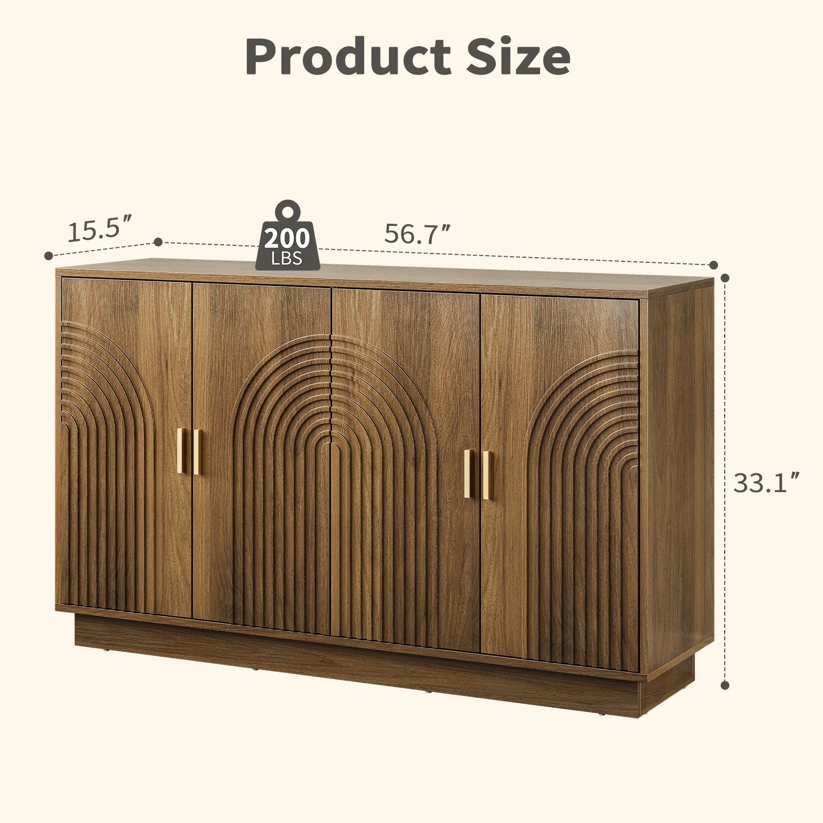 CURLA Fluted Sideboard Buffet Cabinet with Storage, 57" Coffee Bar Cabinet with 4 Doors & Adjustable Shelf, Credenza for Kitchen Living Room