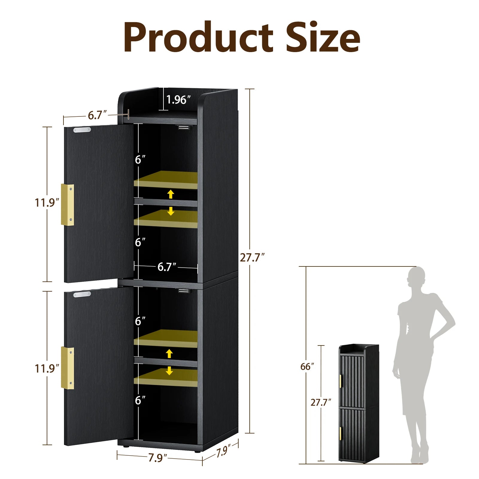 Maliowa Small Bathroom Storage Cabinet, Narrow Toilet Paper Storage Cabinet with 2 Doors & Adjustable Shelves, Slim Storage Cabinets for Small Space