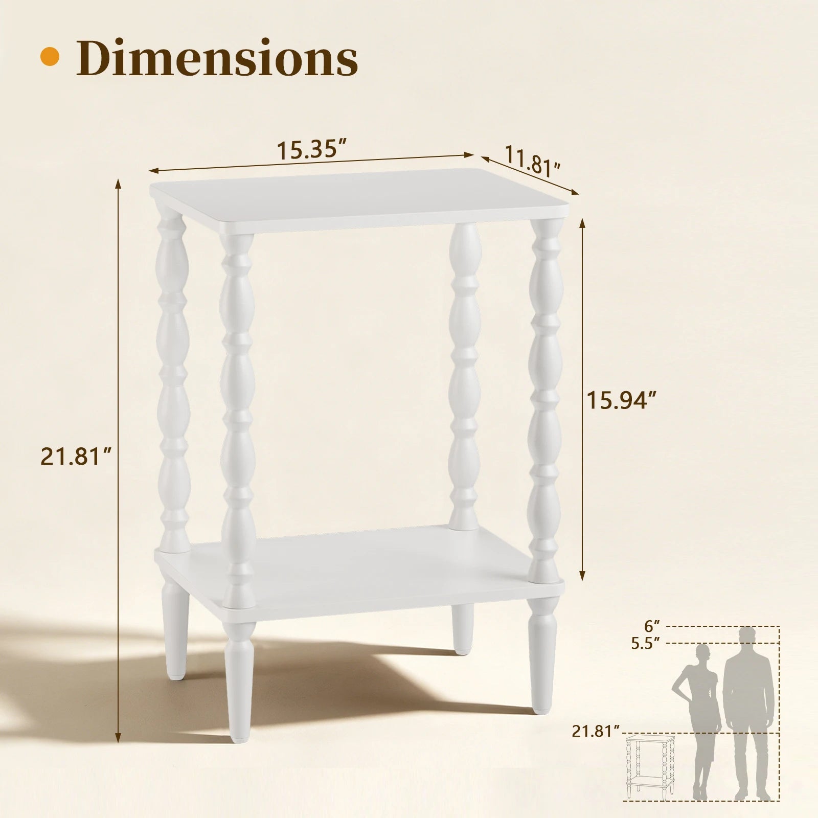 Maliowa 2-Tier Side Table, Small End Table for Living Room Bedroom with Storage Shelf, Vintage Accent Table Nightstand with Spindle Legs