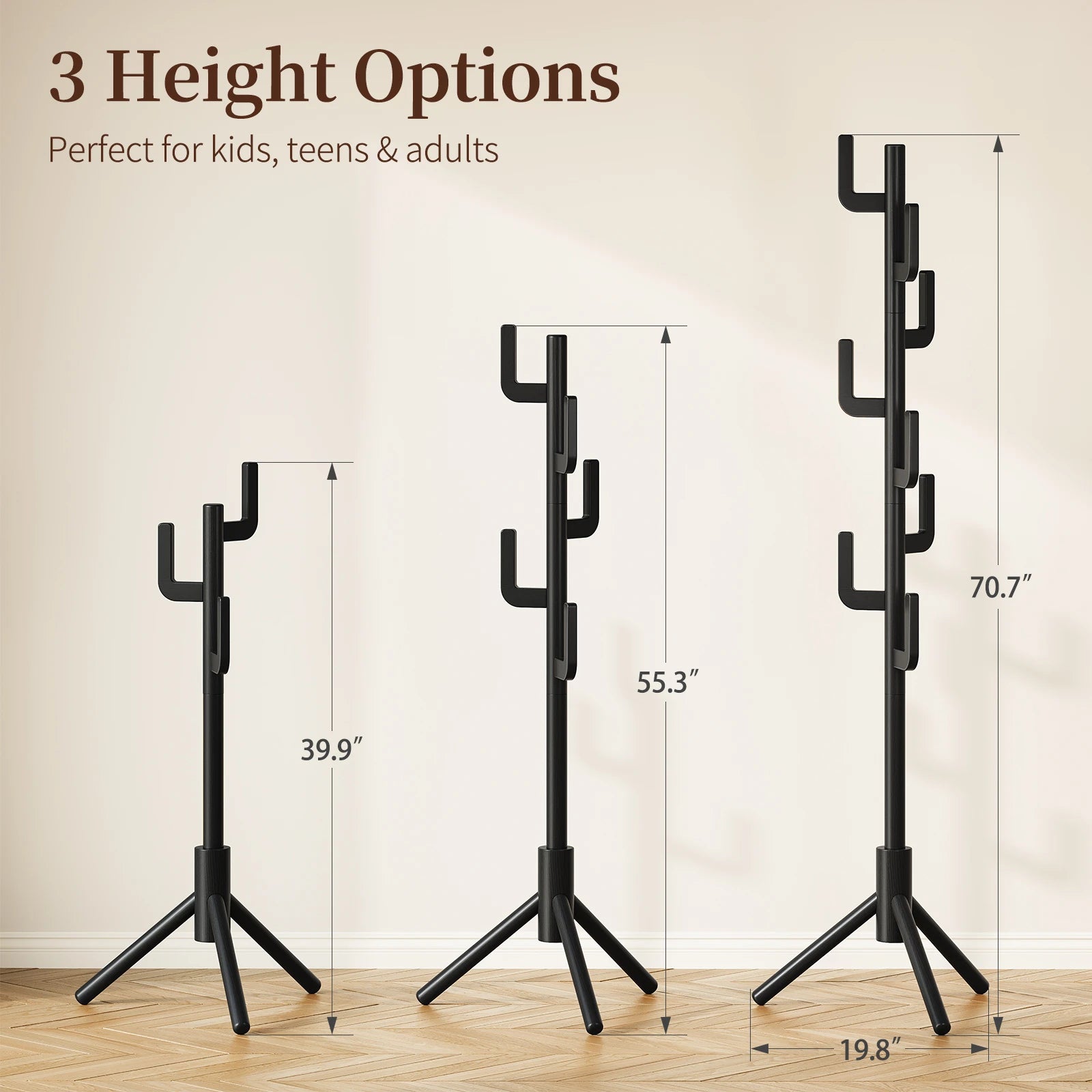 Maliowa Solid Wood Coat Rack Freestanding, Cactus Coat Tree with 8 Hooks for Jacket, Hat, Clothes, Coat Hanger Stand for Hall, Entryway, Bedroom