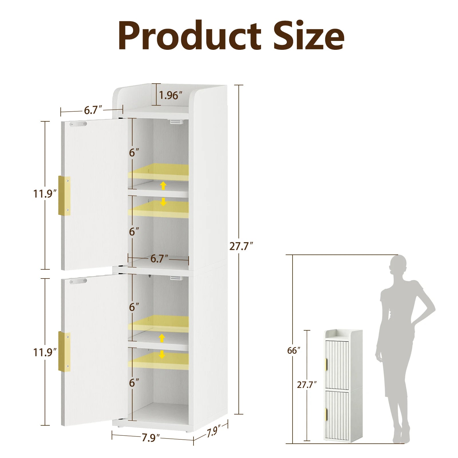 Maliowa Small Bathroom Storage Cabinet, Narrow Toilet Paper Storage Cabinet with 2 Doors & Adjustable Shelves, Slim Storage Cabinets for Small Space