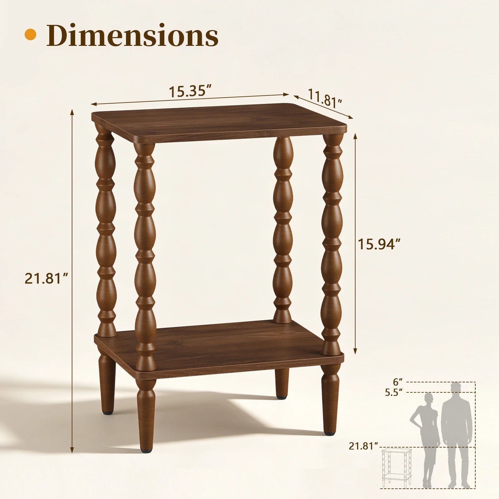 Maliowa 2-Tier Side Table, Small End Table for Living Room Bedroom with Storage Shelf, Vintage Accent Table Nightstand with Spindle Legs