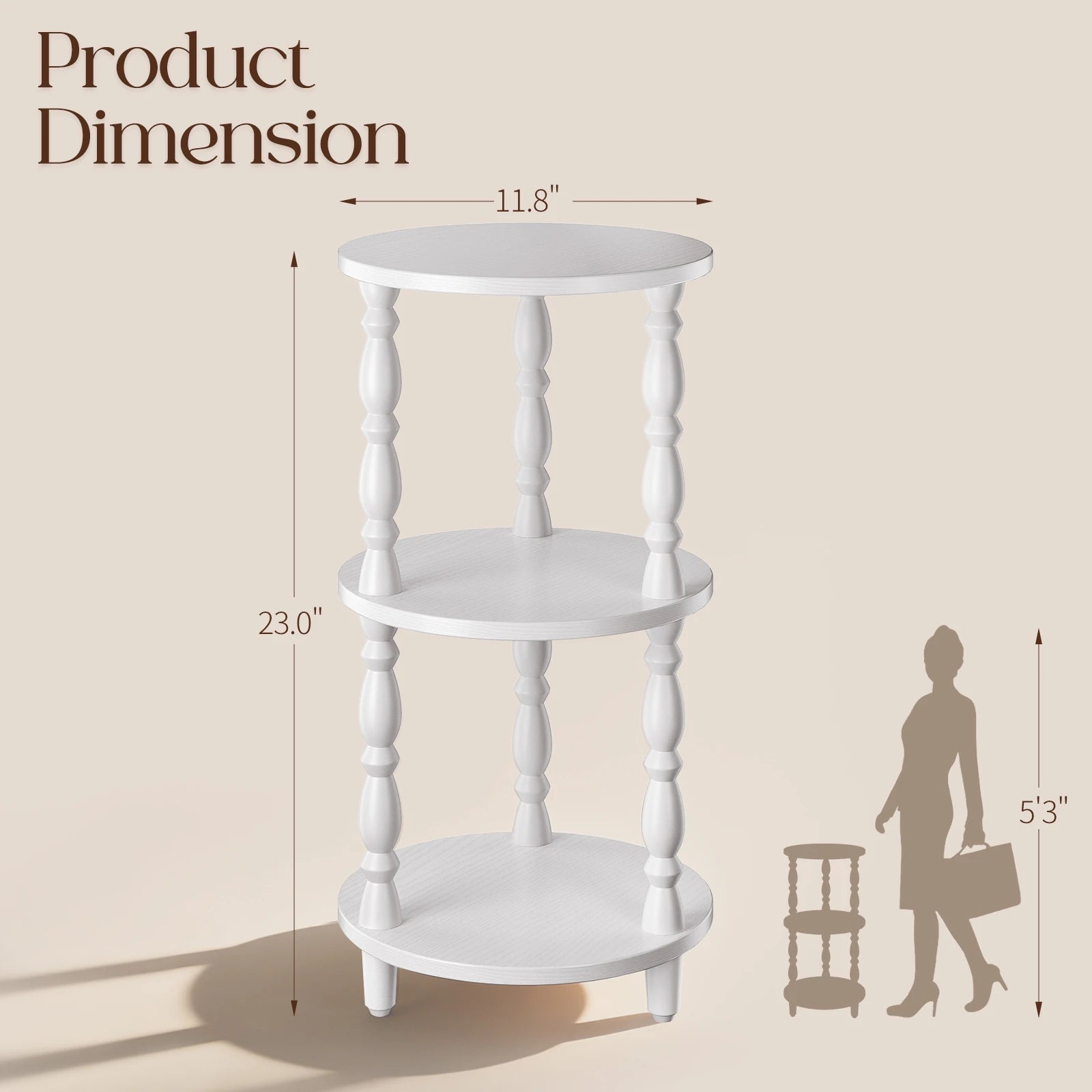 Maliowa 3-Tier Side Table, Small Round End Table for Living Room Bedroom, Accent Table Narrow Nightstand with Storage Shelf