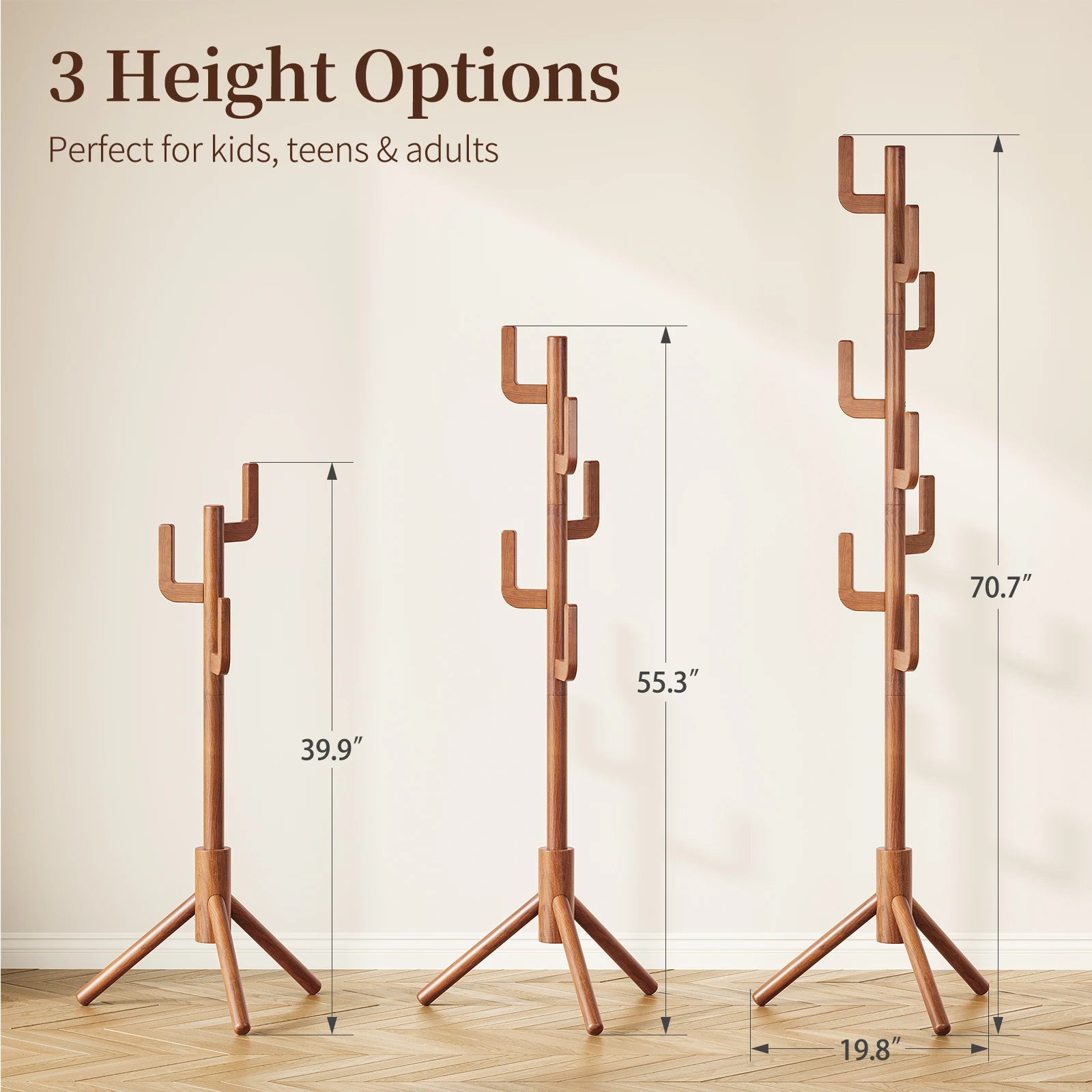 Maliowa Solid Wood Coat Rack Freestanding, Cactus Coat Tree with 8 Hooks for Jacket, Hat, Clothes, Coat Hanger Stand for Hall, Entryway, Bedroom